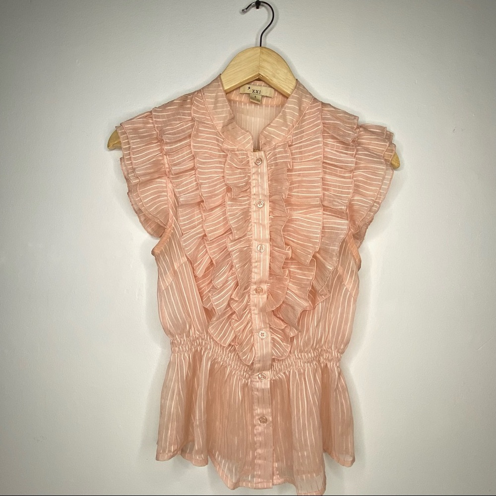Forever 21 Peach Ruffle Sleeveless Button up Blouse Size S